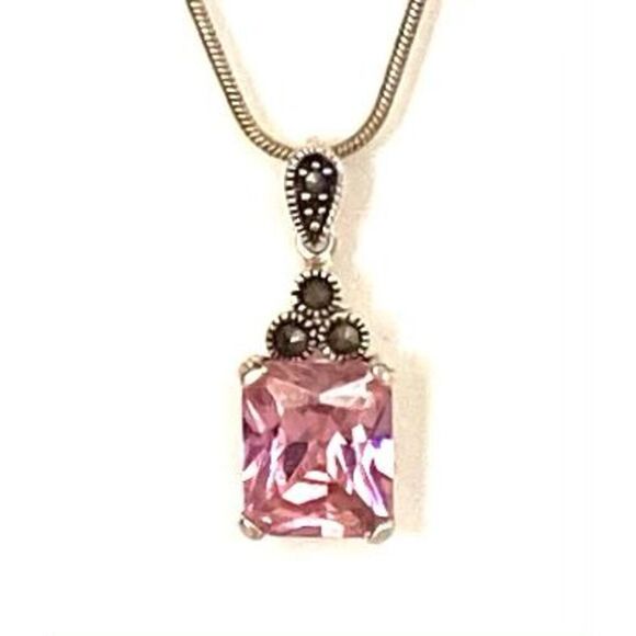 SA# Lovely Sterling 925 Silver & Rose Quart Necklace - Picture 2 of 7